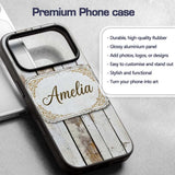Vertical Weathered Wooden Planks Whitewashed Custom Name Protective Phone Case Mobile Cover Durable Everyday Smartphone Shock Resistant