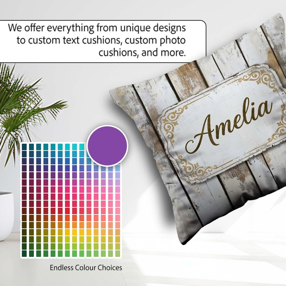 Custom Name Vertical Wooden Planks Whitewashed Distressed Lovely Square Filled Cushion Throw Pillow Sofa Bed Home Decor Zip Washable UK Made