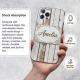 Vertical Weathered Wooden Planks Whitewashed Custom Name Protective Phone Case Mobile Cover Durable Everyday Smartphone Shock Resistant