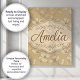 Personalised Name Elegant Beige Floral Line Custom  Bespoke Interior Contemporary Canvas Wall Art Print Decor Picture Ready to Hang