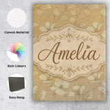 Personalised Name Elegant Beige Floral Line Custom  Bespoke Interior Contemporary Canvas Wall Art Print Decor Picture Ready to Hang