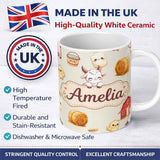 Personalized Custom Name Cute Farm Goat Barn Hay Bale Chick Milk Bucket Beige Background 11oz Ceramic Coffee Tea Mug White Large Handle