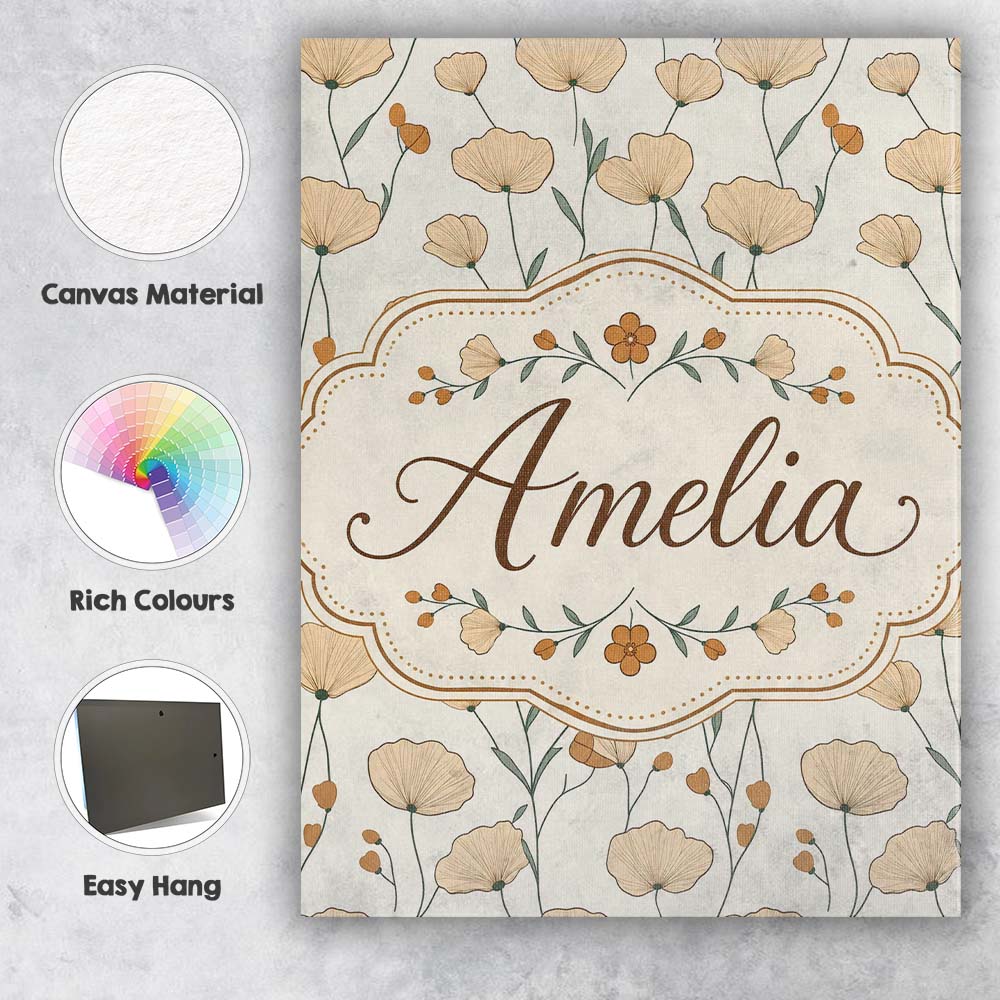 Personalised Name Minimalist Floral Stem Custom  Unique Gift Idea Elegant Feature Canvas Wall Art Print Decor Picture Ready to Hang