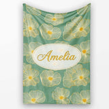 Luxury Teal Background Gold Line Floral Blossoms Elegant Seamless  Personalised Custom Name Super Soft Fleece Blanket Bed Sofa Throw