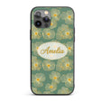 Luxury Teal Background Gold Line Floral Blossoms Custom Name Protective Phone Case Mobile Cover Durable Everyday Smartphone Shock Resistant
