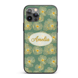 Luxury Teal Background Gold Line Floral Blossoms Custom Name Protective Phone Case Mobile Cover Durable Everyday Smartphone Shock Resistant