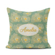 Custom Name Luxury Teal Background Gold Floral Blossoms Seamless Square Filled Cushion Throw Pillow Sofa Bed Home Decor Zip Washable UK Made
