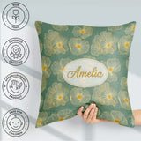 Custom Name Luxury Teal Background Gold Floral Blossoms Seamless Square Filled Cushion Throw Pillow Sofa Bed Home Decor Zip Washable UK Made