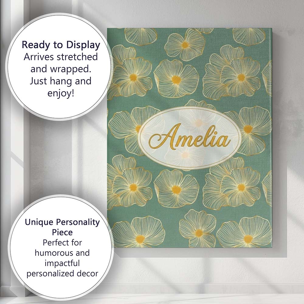 Personalised Name Luxury Teal Background Custom  Unique Gift Idea Elegant Feature Canvas Wall Art Print Decor Picture Ready to Hang