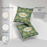 Custom Name Luxury Teal Background Gold Floral Blossoms Seamless Square Filled Cushion Throw Pillow Sofa Bed Home Decor Zip Washable UK Made