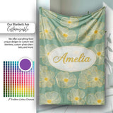 Luxury Teal Background Gold Line Floral Blossoms Elegant Seamless  Personalised Custom Name Super Soft Fleece Blanket Bed Sofa Throw