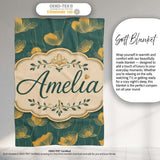 Art Deco Inspired Gold Floral Outline on Deep Teal Background Lovely  Personalised Custom Name Super Soft Fleece Blanket Bed Sofa Throw