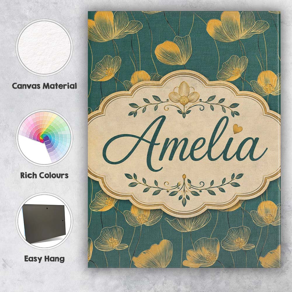 Personalised Name Deco Inspired Gold Custom  Contemporary Display Elegant Feature Canvas Wall Art Print Decor Picture Ready to Hang