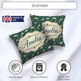 Custom Name Elegant Dark Teal Floral Wildflower with Soft Yellow Square Filled Cushion Throw Pillow Sofa Bed Home Decor Zip Washable UK Made
