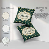 Custom Name Elegant Dark Teal Floral Wildflower with Soft Yellow Square Filled Cushion Throw Pillow Sofa Bed Home Decor Zip Washable UK Made