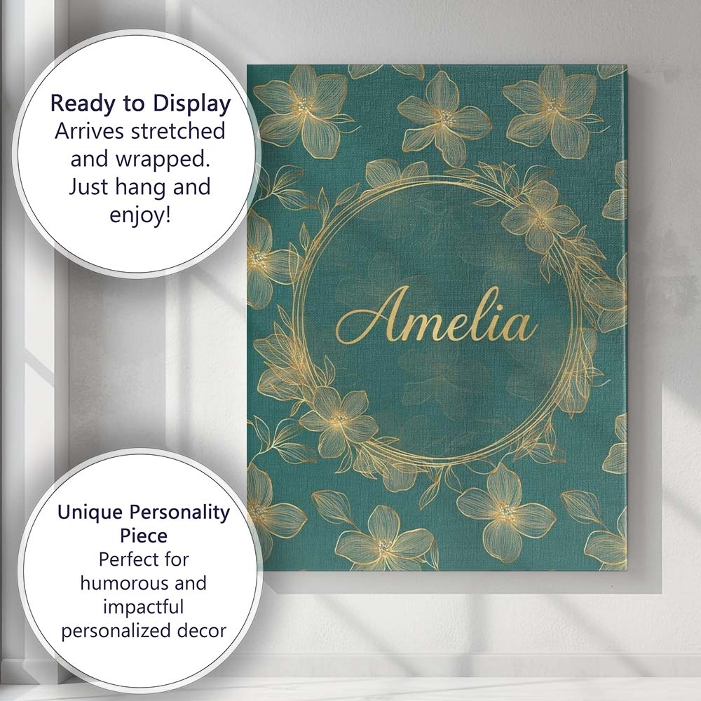 Personalised Name Luxury Teal Background Custom  Unique Gift Idea Elegant Feature Canvas Wall Art Print Decor Picture Ready to Hang