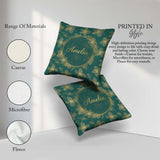 Custom Name Luxury Teal Background Gold Line Art Floral Blossoms Square Filled Cushion Throw Pillow Sofa Bed Home Decor Zip Washable UK Made