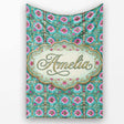Teal Pink Daisy Floral Tile Pattern Vintage Ornamental Design Lovely  Personalised Custom Name Super Soft Fleece Blanket Bed Sofa Throw