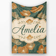 Rustic Autumn Floral Pattern with Warm and Deep Green Seamless  Personalised Custom Name Super Soft Fleece Blanket Bed Sofa Throw