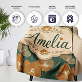 Rustic Autumn Floral Pattern with Warm and Deep Green Seamless  Personalised Custom Name Super Soft Fleece Blanket Bed Sofa Throw