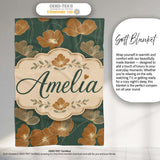 Rustic Autumn Floral Pattern with Warm and Deep Green Seamless  Personalised Custom Name Super Soft Fleece Blanket Bed Sofa Throw