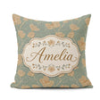 Custom Name Soft Sage Green Botanical Floral with Delicate Beige Square Filled Cushion Throw Pillow Sofa Bed Home Decor Zip Washable UK Made