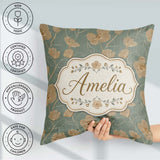 Custom Name Soft Sage Green Botanical Floral with Delicate Beige Square Filled Cushion Throw Pillow Sofa Bed Home Decor Zip Washable UK Made