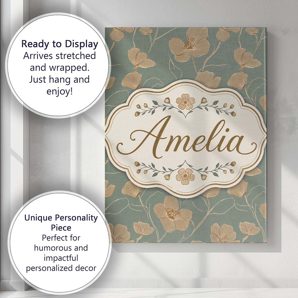 Personalised Name Soft Sage Green Botanical Custom  Bespoke Interior Contemporary Canvas Wall Art Print Decor Picture Ready to Hang