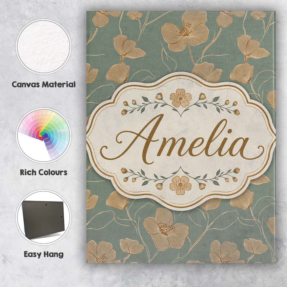 Personalised Name Soft Sage Green Botanical Custom  Bespoke Interior Contemporary Canvas Wall Art Print Decor Picture Ready to Hang