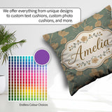 Custom Name Soft Sage Green Botanical Floral with Delicate Beige Square Filled Cushion Throw Pillow Sofa Bed Home Decor Zip Washable UK Made