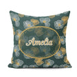 Custom Name Modern Teal Floral Pattern with and Mustard Blossoms Square Filled Cushion Throw Pillow Sofa Bed Home Decor Zip Washable UK Made