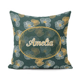 Custom Name Modern Teal Floral Pattern with and Mustard Blossoms Square Filled Cushion Throw Pillow Sofa Bed Home Decor Zip Washable UK Made