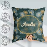 Custom Name Modern Teal Floral Pattern with and Mustard Blossoms Square Filled Cushion Throw Pillow Sofa Bed Home Decor Zip Washable UK Made