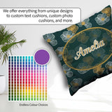 Custom Name Modern Teal Floral Pattern with and Mustard Blossoms Square Filled Cushion Throw Pillow Sofa Bed Home Decor Zip Washable UK Made