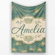 Artistic Teal Floral Outline Pattern with Large Gold Detailed Lovely  Personalised Custom Name Super Soft Fleece Blanket Bed Sofa Throw