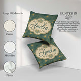 Custom Name Artistic Teal Floral Outline Pattern with Large Gold Square Filled Cushion Throw Pillow Sofa Bed Home Decor Zip Washable UK Made