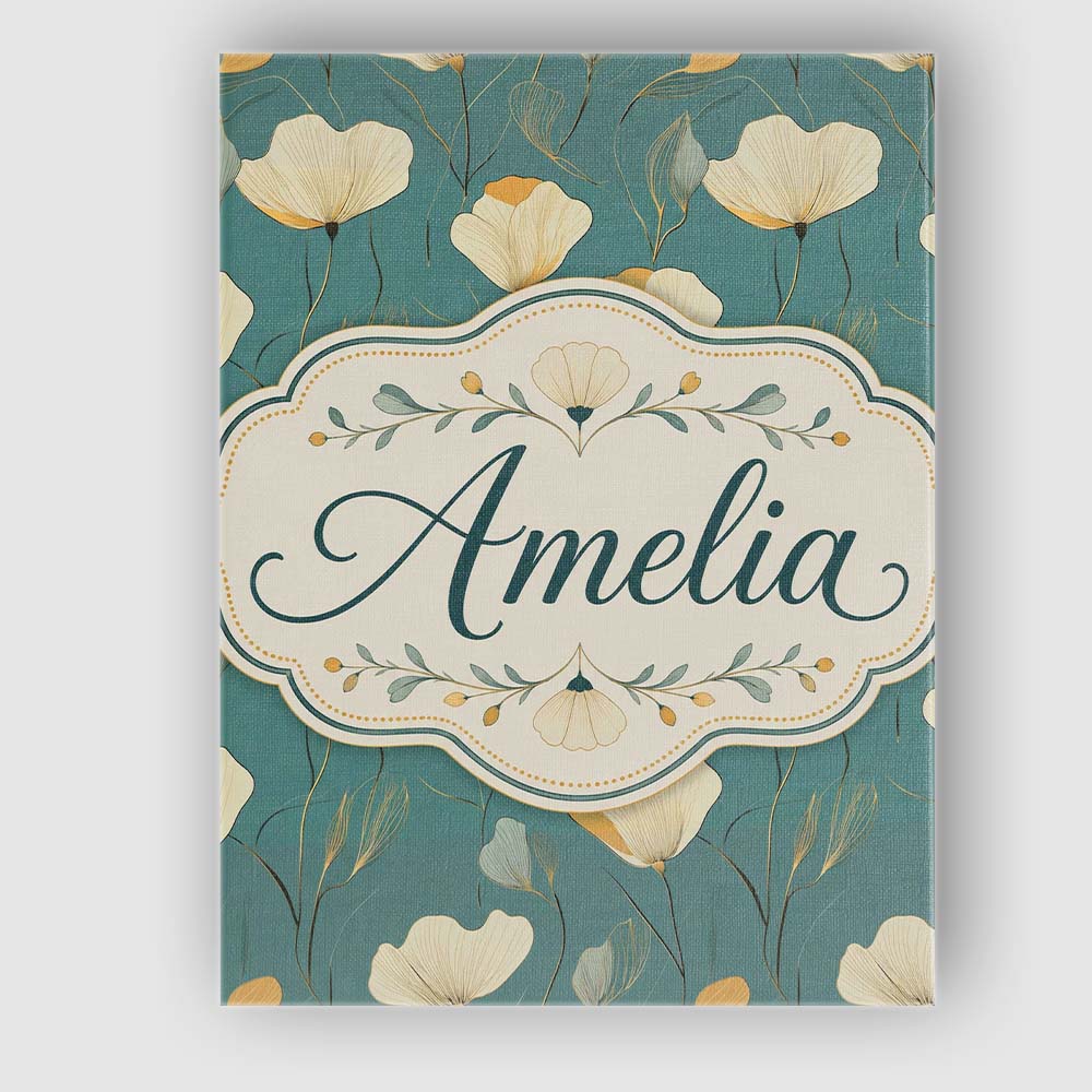 Personalised Name Contemporary Teal Botanical Custom Unique Gift Idea Modern Room Accent Canvas Wall Art Print Decor Picture Ready to Hang