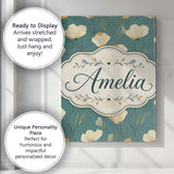 Personalised Name Contemporary Teal Botanical Custom Unique Gift Idea Modern Room Accent Canvas Wall Art Print Decor Picture Ready to Hang