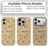 Vintage Beige Floral Botanical Pattern with Fine Custom Name Protective Phone Case Mobile Cover Durable Everyday Smartphone Shock Resistant