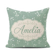 Custom Name Minimalist Sage Green Floral Bud with Delicate White Square Filled Cushion Throw Pillow Sofa Bed Home Decor Zip Washable UK Made