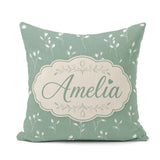 Custom Name Minimalist Sage Green Floral Bud with Delicate White Square Filled Cushion Throw Pillow Sofa Bed Home Decor Zip Washable UK Made