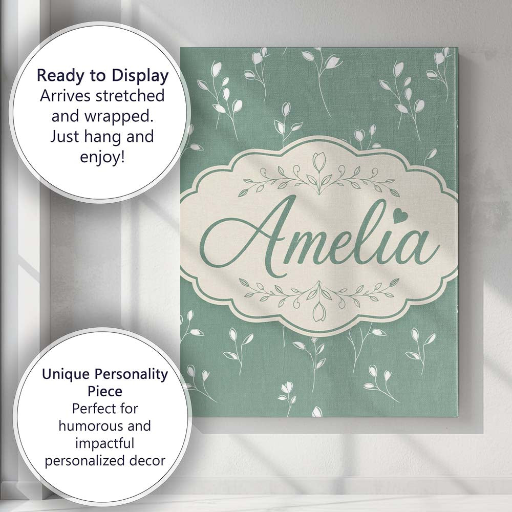 Personalised Name Minimalist Sage Green Custom  Modern Room Accent Elegant Feature Canvas Wall Art Print Decor Picture Ready to Hang