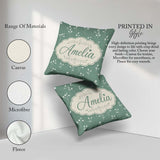 Custom Name Minimalist Sage Green Floral Bud with Delicate White Square Filled Cushion Throw Pillow Sofa Bed Home Decor Zip Washable UK Made