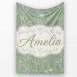 Soft Green Botanical Line Art Floral Pattern with Minimal Leaves  Personalised Custom Name Super Soft Fleece Blanket Bed Sofa Throw
