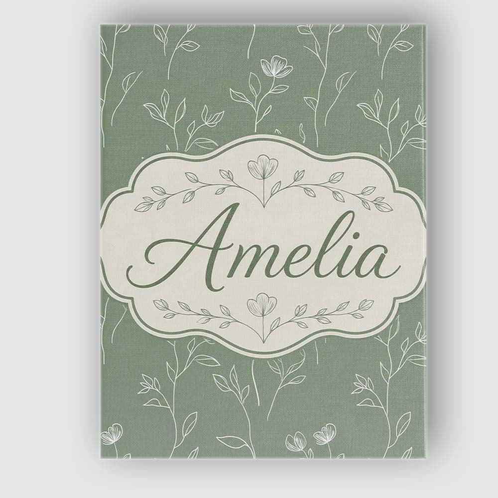 Personalised Name Soft Green Botanical Line Custom  Bespoke Interior Contemporary Canvas Wall Art Print Decor Picture Ready to Hang
