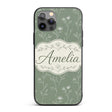 Soft Green Botanical Line Art Floral Pattern with Custom Name Protective Phone Case Mobile Cover Durable Everyday Smartphone Shock Resistant