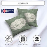 Custom Name Soft Green Botanical Line Art Floral Pattern Minimal Square Filled Cushion Throw Pillow Sofa Bed Home Decor Zip Washable UK Made