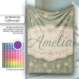 Vintage Olive Floral Vine Pattern with Soft Gold Detailed Flowers  Personalised Custom Name Super Soft Fleece Blanket Bed Sofa Throw