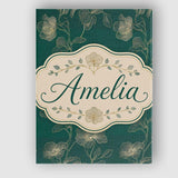 Personalised Name Elegant Deep Green Floral Custom  Bespoke Interior Contemporary Canvas Wall Art Print Decor Picture Ready to Hang
