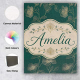 Personalised Name Elegant Deep Green Floral Custom  Bespoke Interior Contemporary Canvas Wall Art Print Decor Picture Ready to Hang